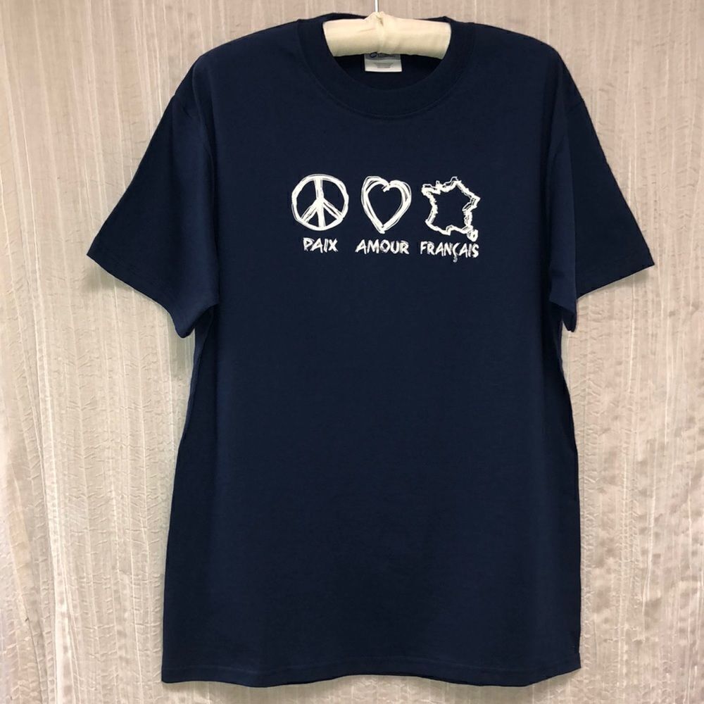 M Peace Love France Cotton Navy Tee